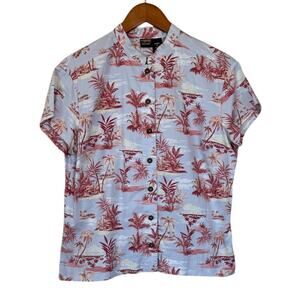 Patagonia Pataloha Palm Tree Button Up Shirt 10 Women Red Hawaii Resortwear